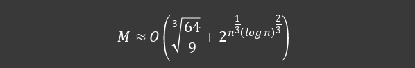 M \approx O\left( {\sqrt[3]{\frac{64}{9}} + 2}^{n^{\frac{1}{3}}\left( \log n \right)^{\frac{2}{3}}} \right)